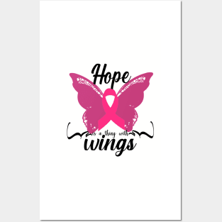 Hope is a thing with wings Breast Cancer Pink Ribbon Posters and Art